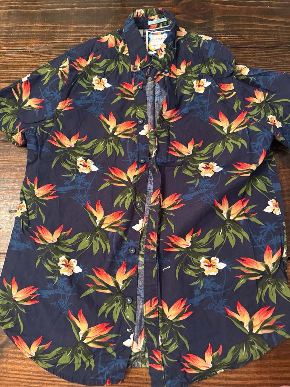 Cactus Man Ricky Singh Navy Blue Tropical Floral Bird of Paradise Short Sleeve B